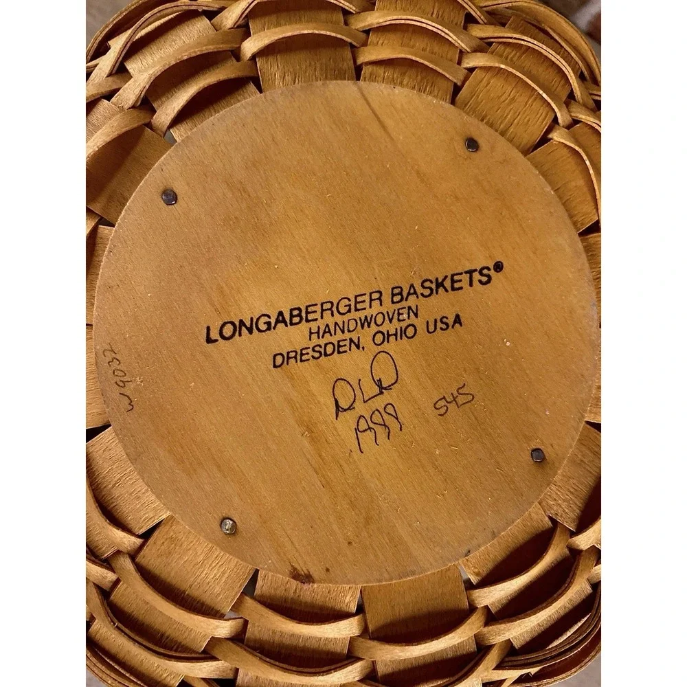 1999‎ Popcorn ~ Longaberger Green Basket w/ Leather Handles ~ Liner & Protector